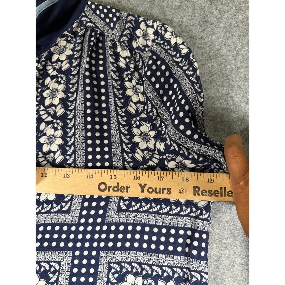 Maeve Anthro Navy Floral Geometric Print Long‎ Sleeve Button Down Shirt Size 6 - Picture 5 of 8